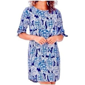 Lilly Pulitzer Preston in Deep Indigo Turtle, Navy, White 3/4 Tie Sleeves size M